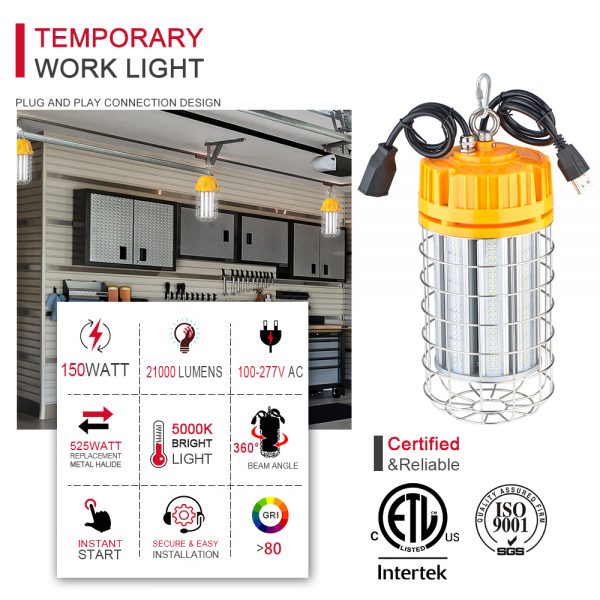 150W LED Temporary Work Light 5000K 19,500Lm with ETL listed Easy Installation