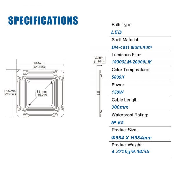LED Gas Station Canopy Lights 150W 5000K 19,000Lm with 100-277VAC White - Image 5
