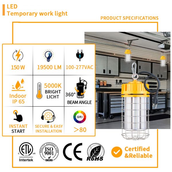 150W LED Temporary Work Light 5000K 19,500Lm with ETL Listed - Image 3